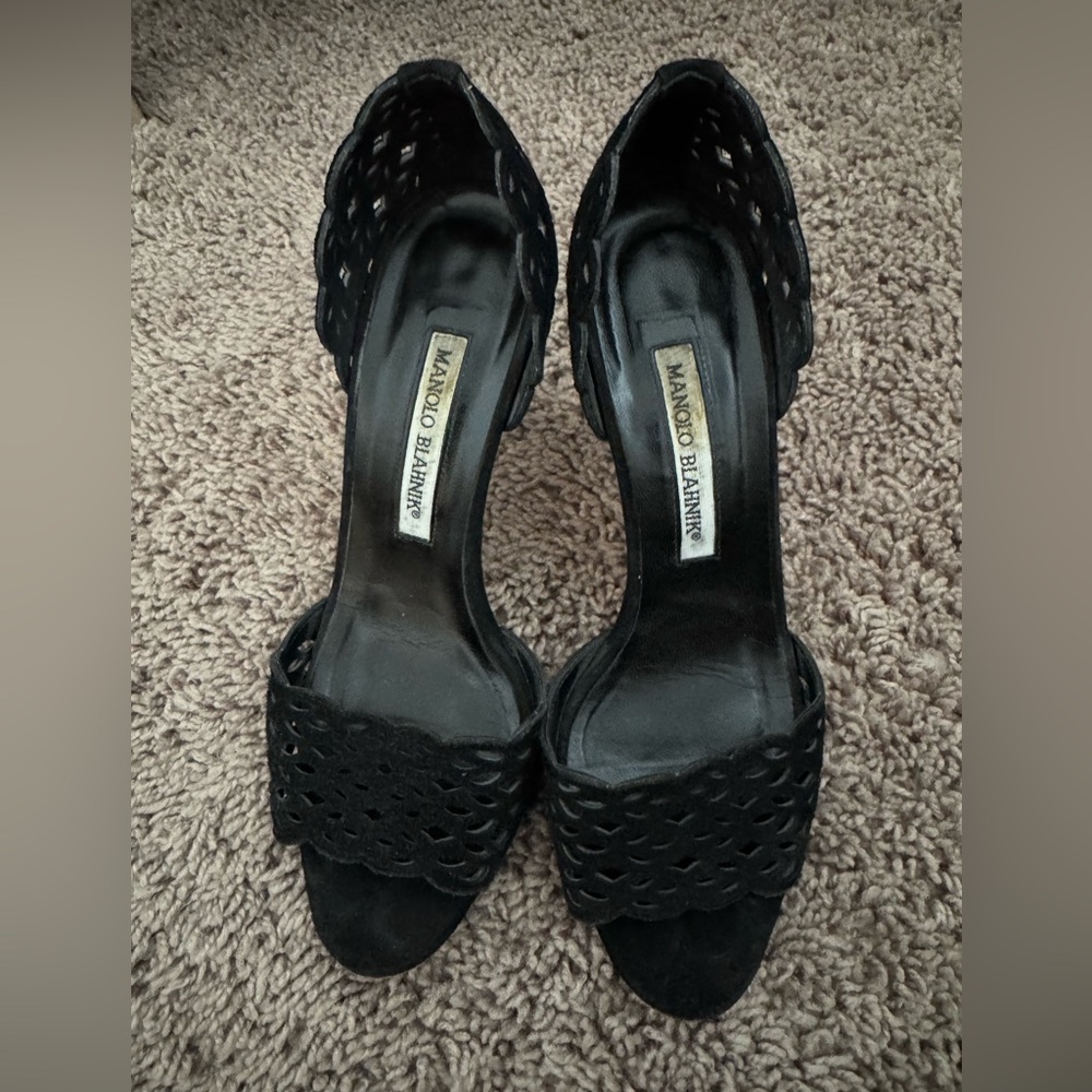 Manolo Blahnik Suede Laser-cut D’Orsay Heels